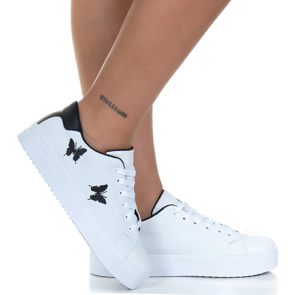 Tênis Feminino Casual Branco Borboleta