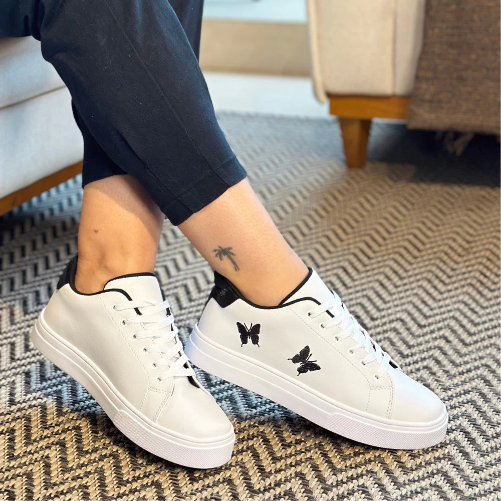 Tênis Feminino Casual Branco Borboleta